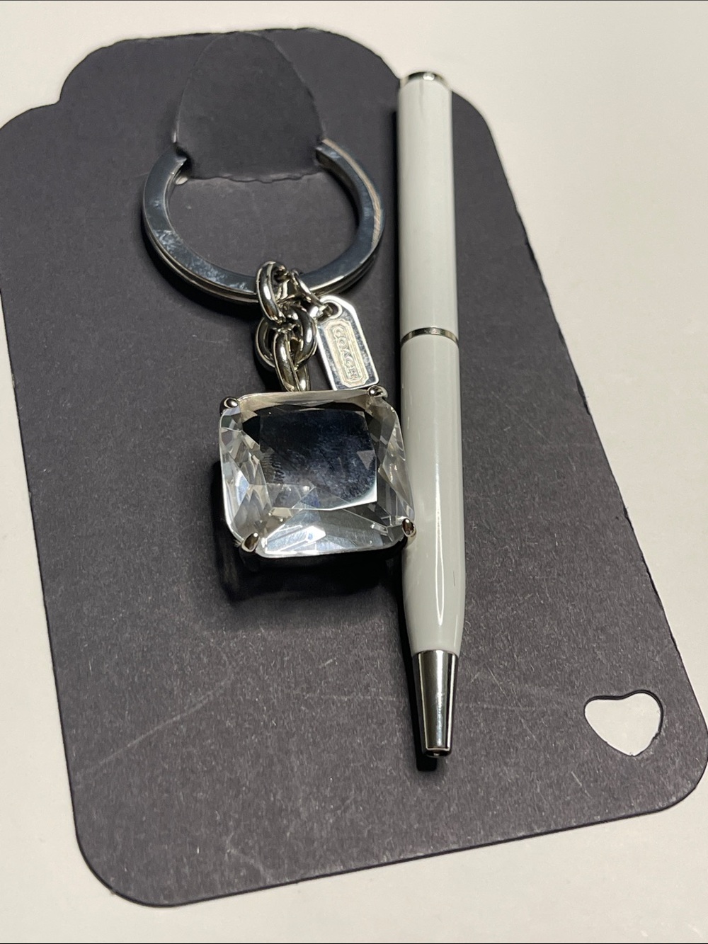 Coach Crystal Square Charm Keychain - Silver Hardware and Coach Pen - Picture 6 of 7